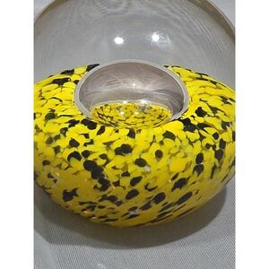 SABINA RYMANOW HAND MADE IN POLAND Glass Paperweight Yellow & Black Swirl 3"